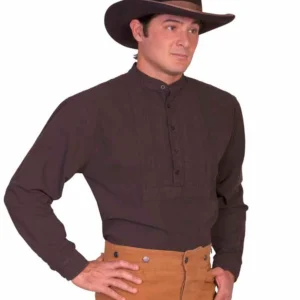 Scully Men's Banded Collar Shirt - Brown Paneled Bib - Frontier Style