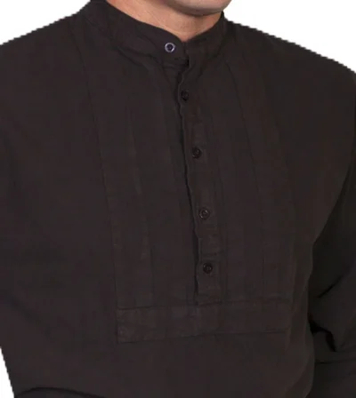 men's brown insert bib banded collar shirt