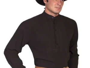 men's brown insert bib banded collar shirt