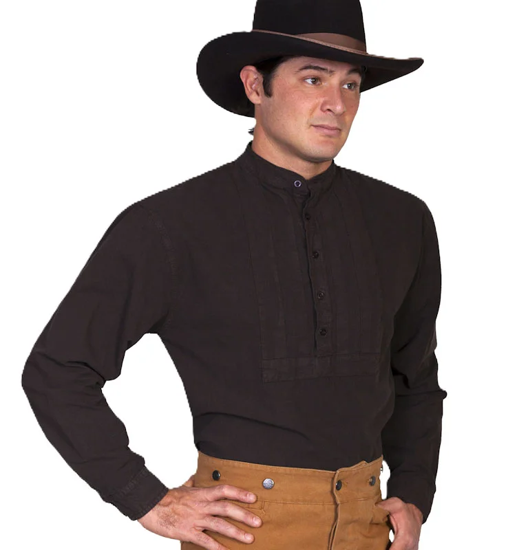 men's brown insert bib banded collar shirt