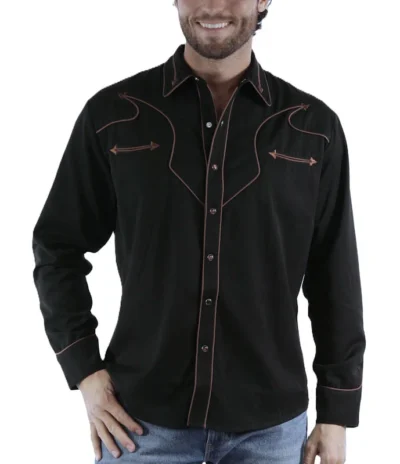 Mens retro piped pearl snap western shirt