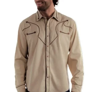 Scully Men’s Pearl Snap Retro Piped Western Shirt - Tan with Brown - S to 4X