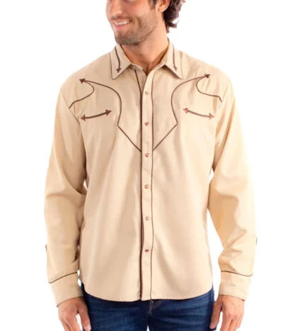 Mens retro piped pearl snap western shirt