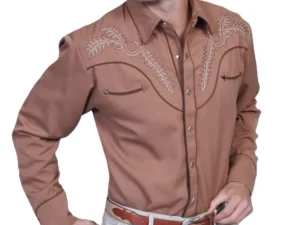 Men’s Boot Stitch Brown embroidered Western Shirt