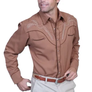 Men’s Boot Stitch Brown embroidered Western Shirt