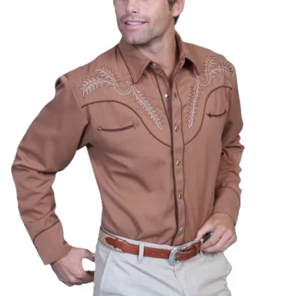 Men’s Boot Stitch Brown embroidered Western Shirt