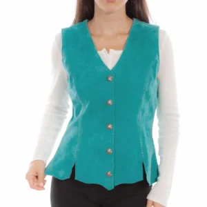 women's suede whipstitch western snap front vest