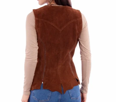 women's suede whipstitch western snap front vest