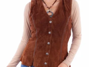 women's suede whipstitch western snap front vest