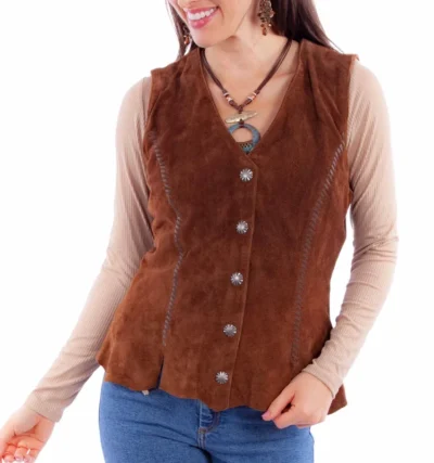 women's suede whipstitch western snap front vest