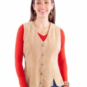 women's suede whipstitch western snap front vest