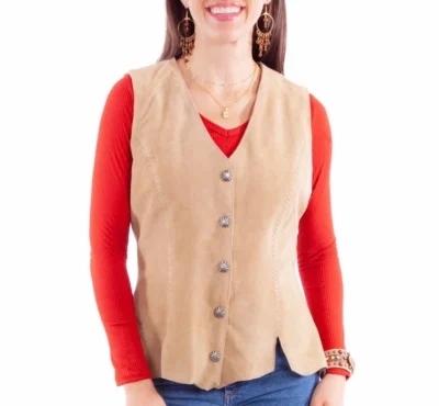 women's suede whipstitch western snap front vest