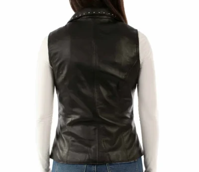 women's lambskin leather black western vest