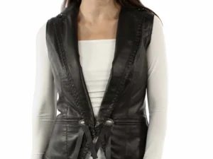 women's lambskin leather black western vest