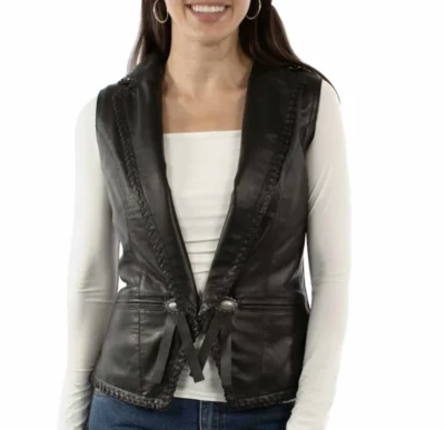 women's lambskin leather black western vest