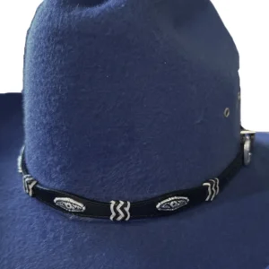 Rawhide silver concho black leather cowboy hat band