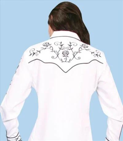 women's black rose white western shirt