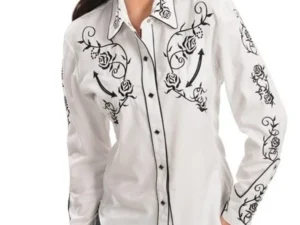 women's black rose white western shirt