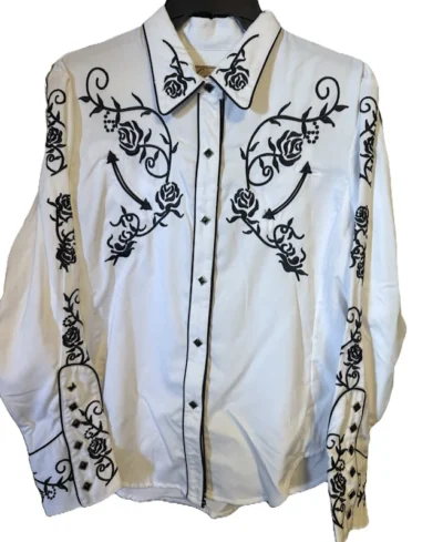 women's black rose white western shirt