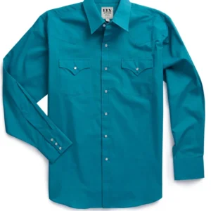 Mens teal blue long sleeve western shirt