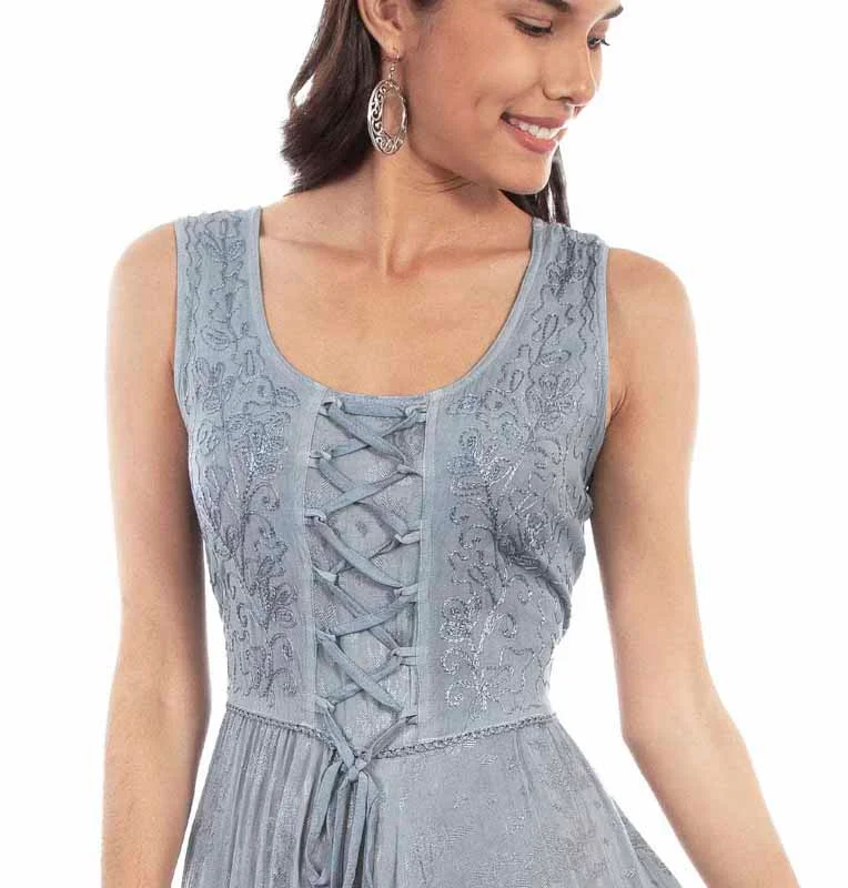 Scully Women's Embroidered Floral Western Dress - Ash Gray Lace Up Front 3 Scully Women's Embroidered Floral Western Dress - Ash Gray Lace Up Front