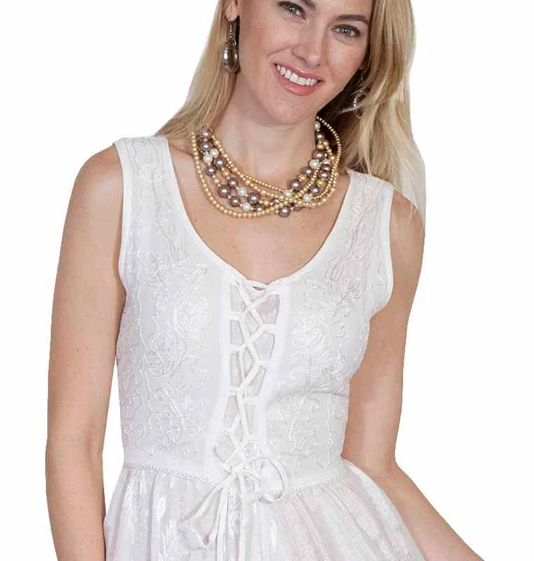 Scully Women's Embroidered Floral Western Dress - Ivory Lace Up Front 3 Scully Women's Embroidered Floral Western Dress - Ivory Lace Up Front