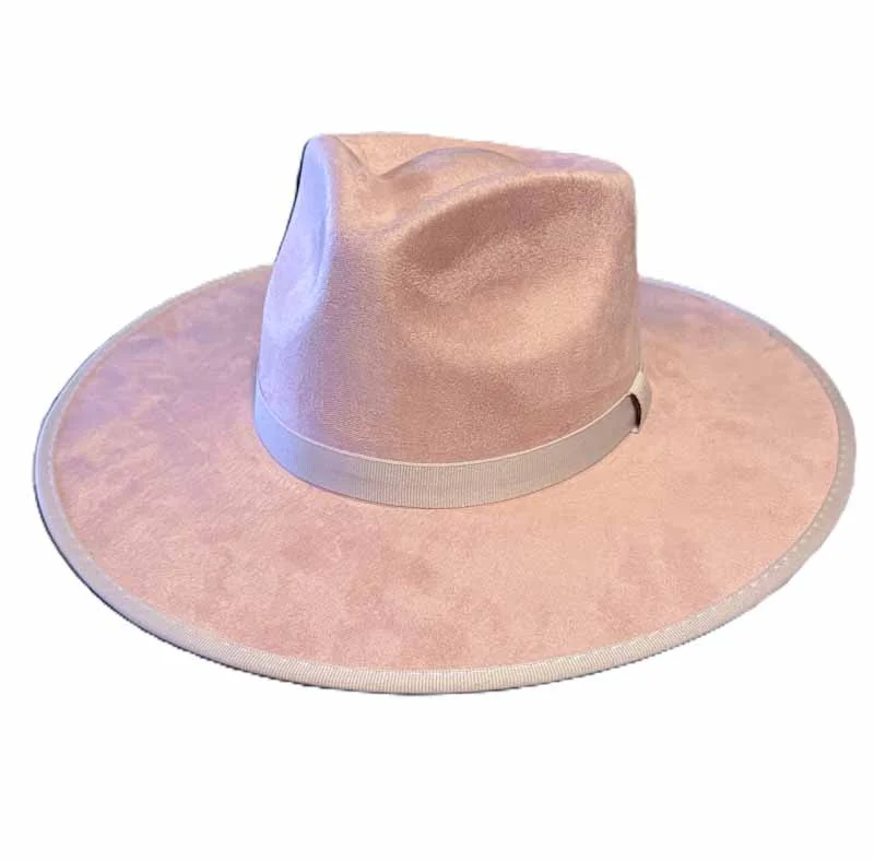 Pink Vegan Suede Flat Brim Hat – Pinch Front Western Style 1 Pink Vegan Suede Flat Brim Hat – Pinch Front Western Style