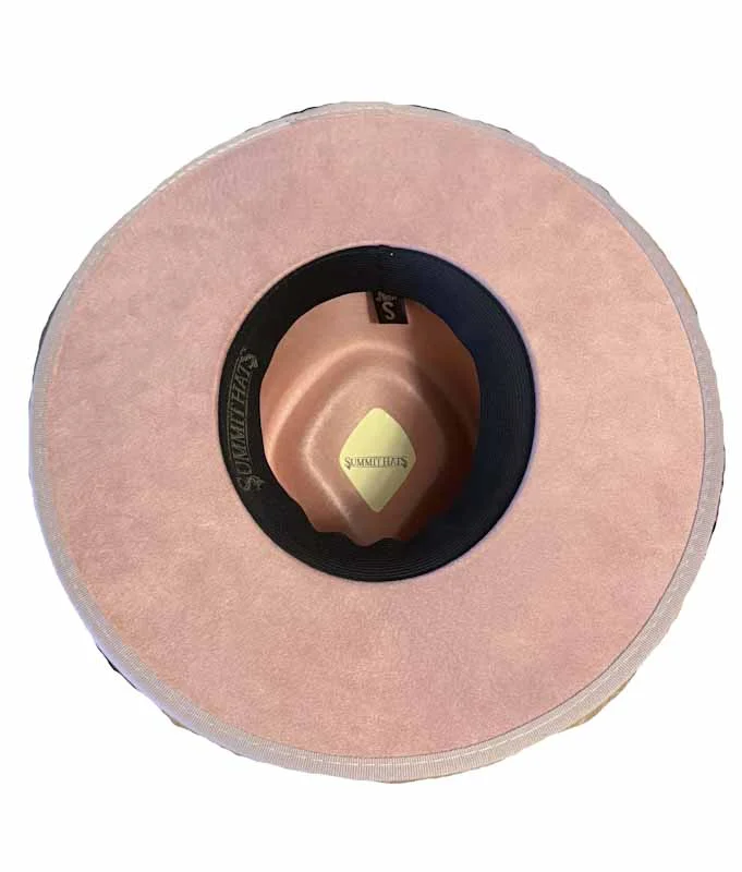 Pink Vegan Suede Flat Brim Hat – Pinch Front Western Style 2 Pink Vegan Suede Flat Brim Hat – Pinch Front Western Style
