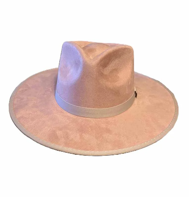 Pink Vegan Suede Flat Brim Hat – Pinch Front Western Style 3 Pink Vegan Suede Flat Brim Hat – Pinch Front Western Style