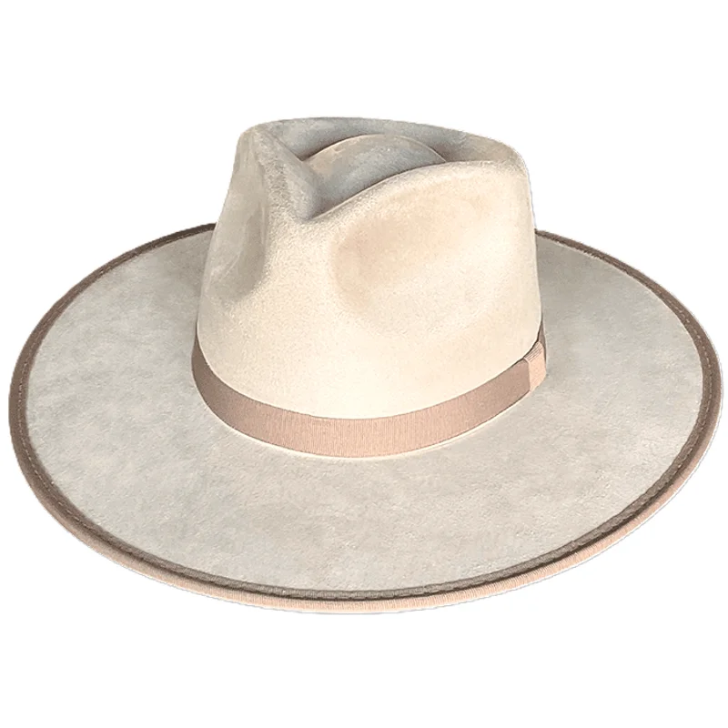 Buckskin Vegan Suede Flat Brim Hat – Pinch Front Western Style 1 Buckskin Vegan Suede Flat Brim Hat – Pinch Front Western Style
