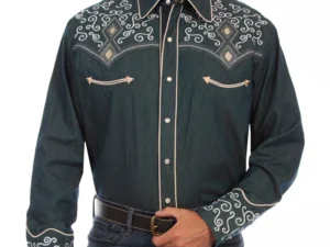 men's denim western embroidered pearl snap shirt