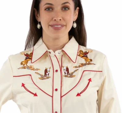 Women's cutting embroidered western shirt