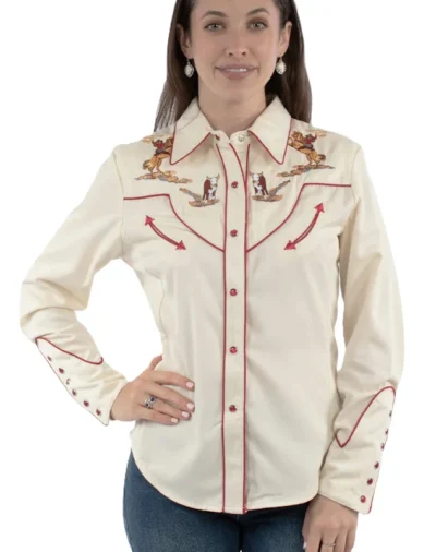 Women's cutting embroidered western shirt