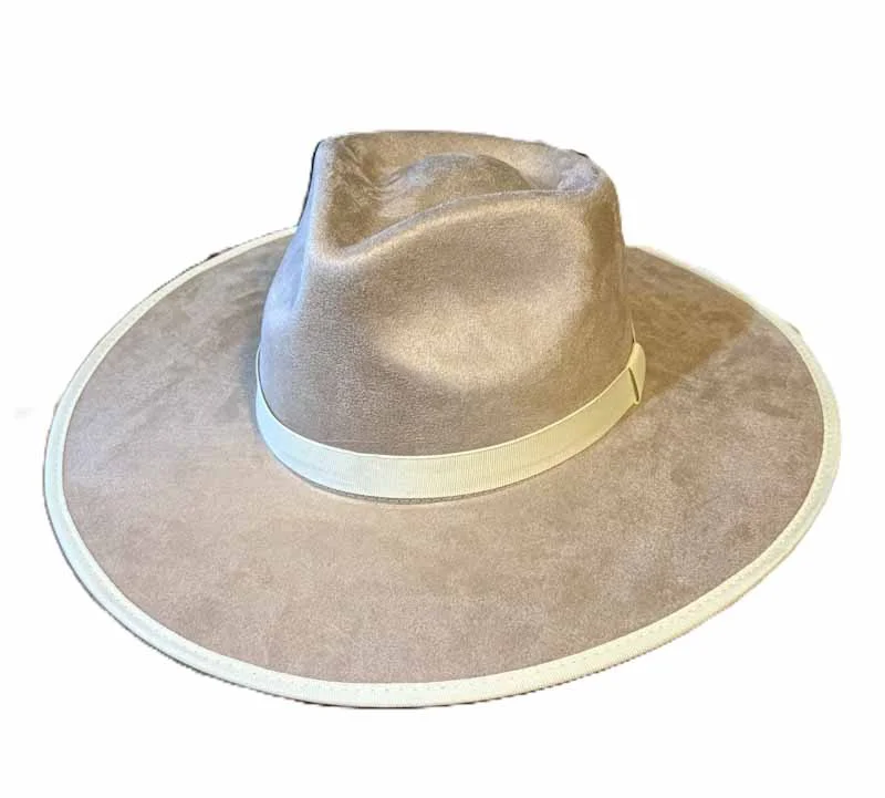 Nutria Vegan Suede Flat Brim Hat – Pinch Front Western Style 1 Buckskin Vegan Suede Flat Brim Hat – Pinch Front Western Style