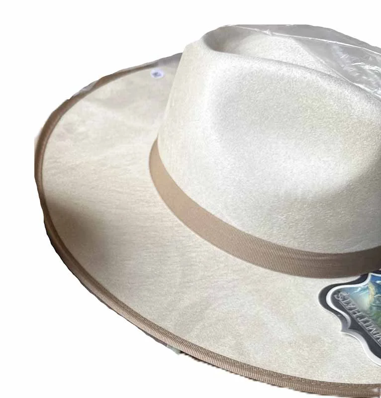 Buckskin Vegan Suede Flat Brim Hat – Pinch Front Western Style 2 Buckskin Vegan Suede Flat Brim Hat – Pinch Front Western Style