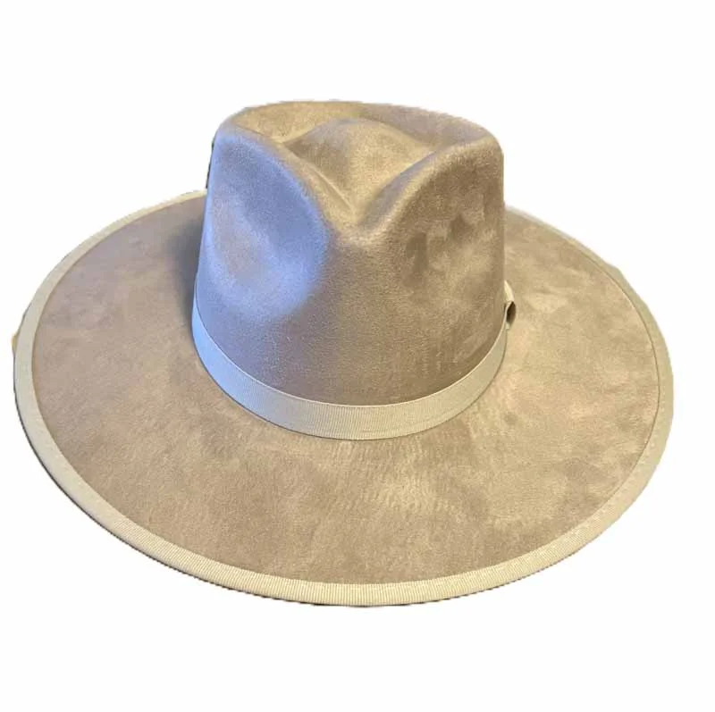 Nutria Vegan Suede Flat Brim Hat – Pinch Front Western Style 3 Buckskin Vegan Suede Flat Brim Hat – Pinch Front Western Style