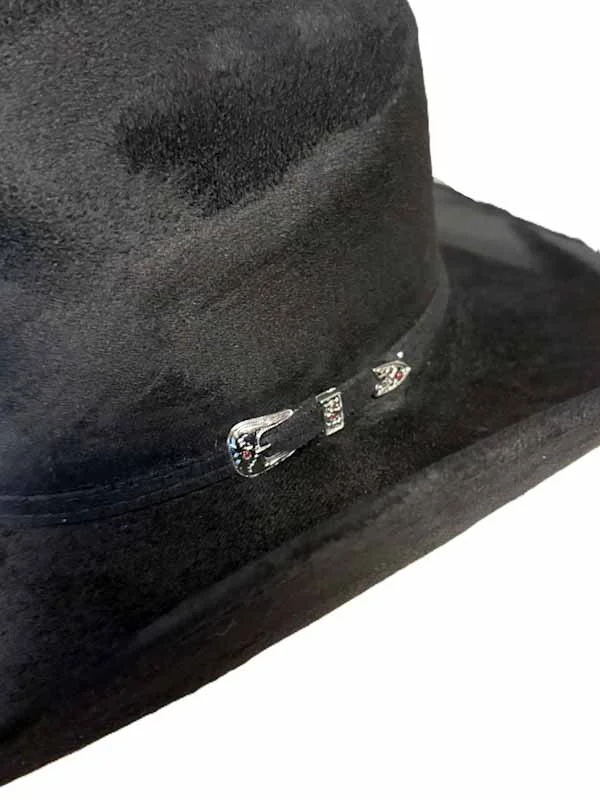 Black Vegan Suede Cowboy Hat - Silverton Crown 3 Black Vegan Suede Cowboy Hat - Silverton Crown