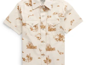 Kids Short sleeve Western Shirt with cowboy print