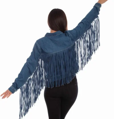 women's fringe denim jean jacket