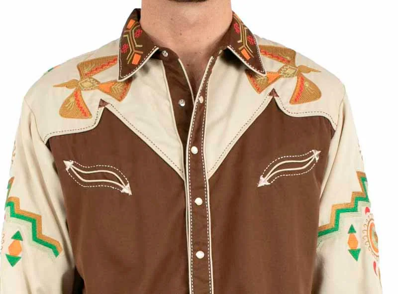 Scully Men’s Brown Phoenix Embroidered Western Shirt – Pearl Snap – L to 4X 2 Scully Men’s Brown Phoenix Embroidered Western Shirt – Pearl Snap – L to 4X