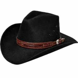 Brown Leather Cowboy Hat Band - Arrow Design - Silver Buckle - USA Made