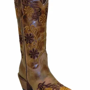 Women's Floral Embroidered Leather Cowboy Boots