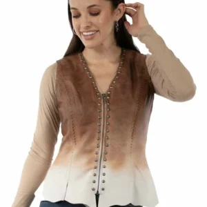 Women’s Ombre Lambskin Leather Vest with Antique Studs – Western Style