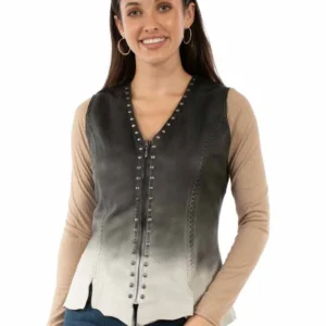 Women’s Ombre Lambskin Leather Vest with Antique Studs – Western Style