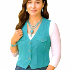 women's suede western vest turquoise