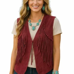 Women’s Open‑Front Suede Fringe Vest
