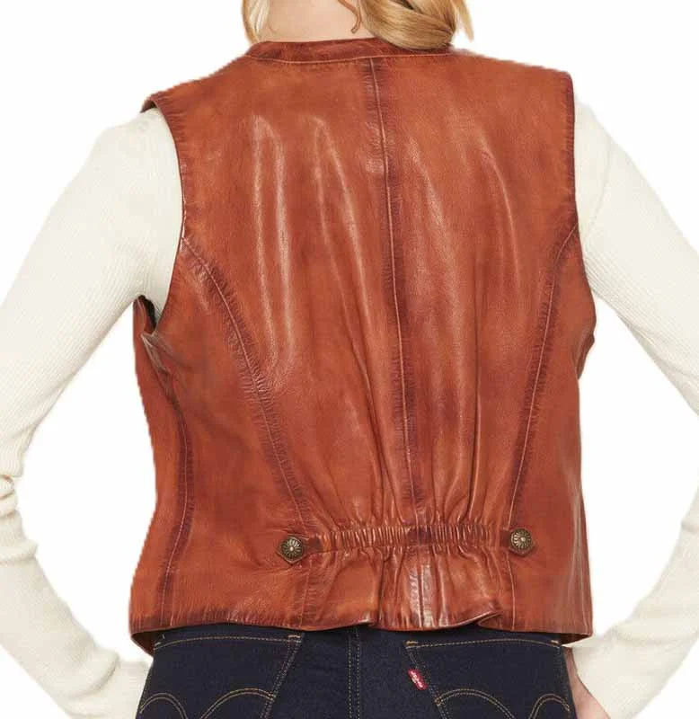 Scully Women's Lambskin Snap Front Cognac Western Vest 2 Women's Lambskin Snap Front Cognac Western Vest