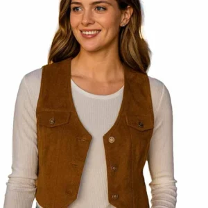women's brown suede western vest