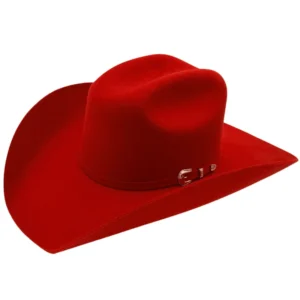 Silverton Red Wool Cowboy Hat has the raw edge brim with a Silverton crown made of real 4X Fur Blend