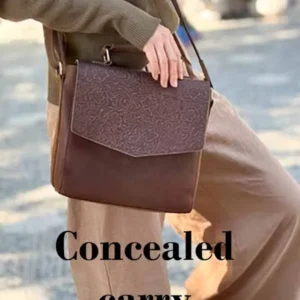 Tooled Vintage Leather Crossbody Concealed Handbag - with Holster